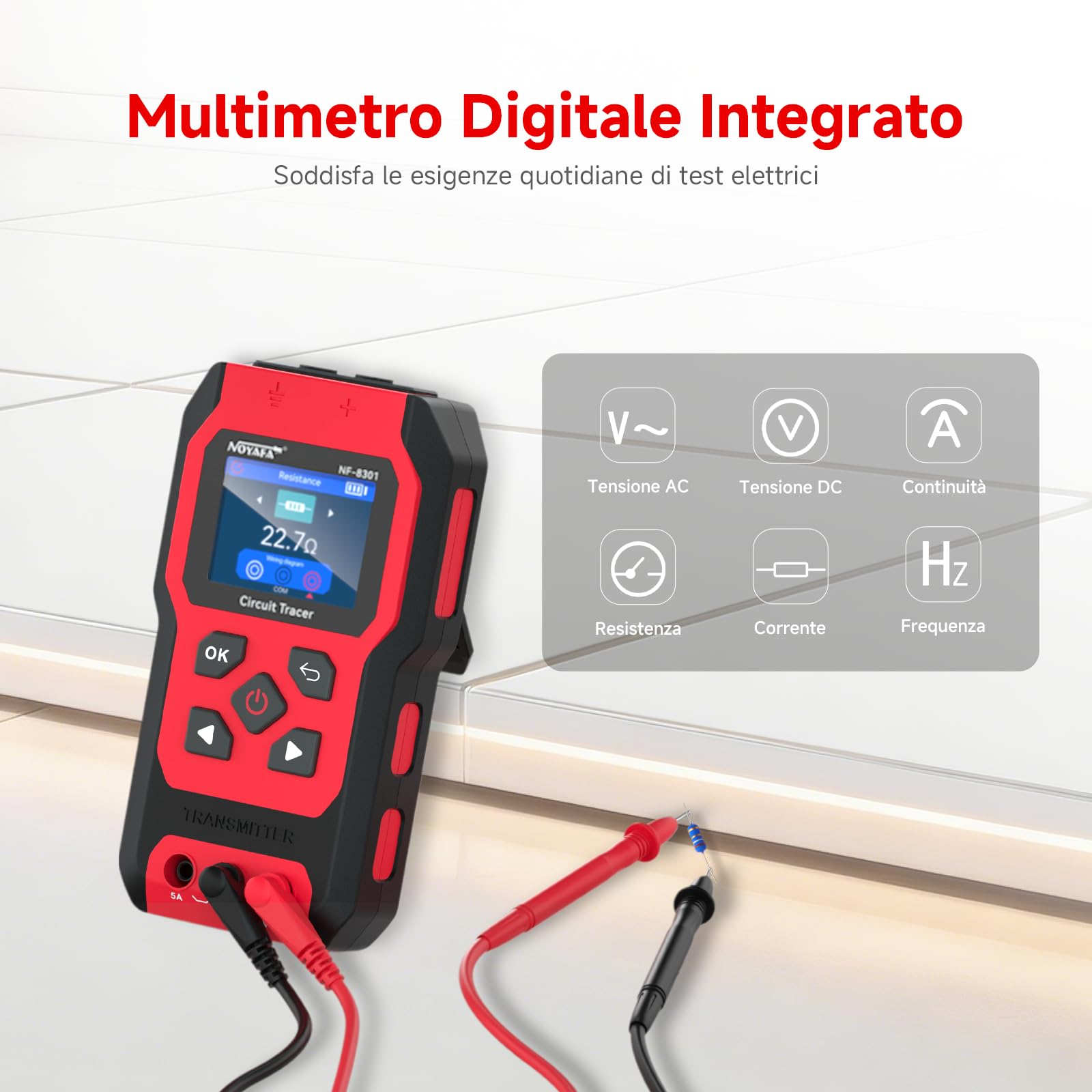 NOYAFA NF-8301 Rilevatore di Circuiti e Cercacavi, Localizzatore di Interruttori con Multimetro Digitale, Sensibilità 8 Livelli, Ricaricabile, per Cavi a Muro e Sotterranei