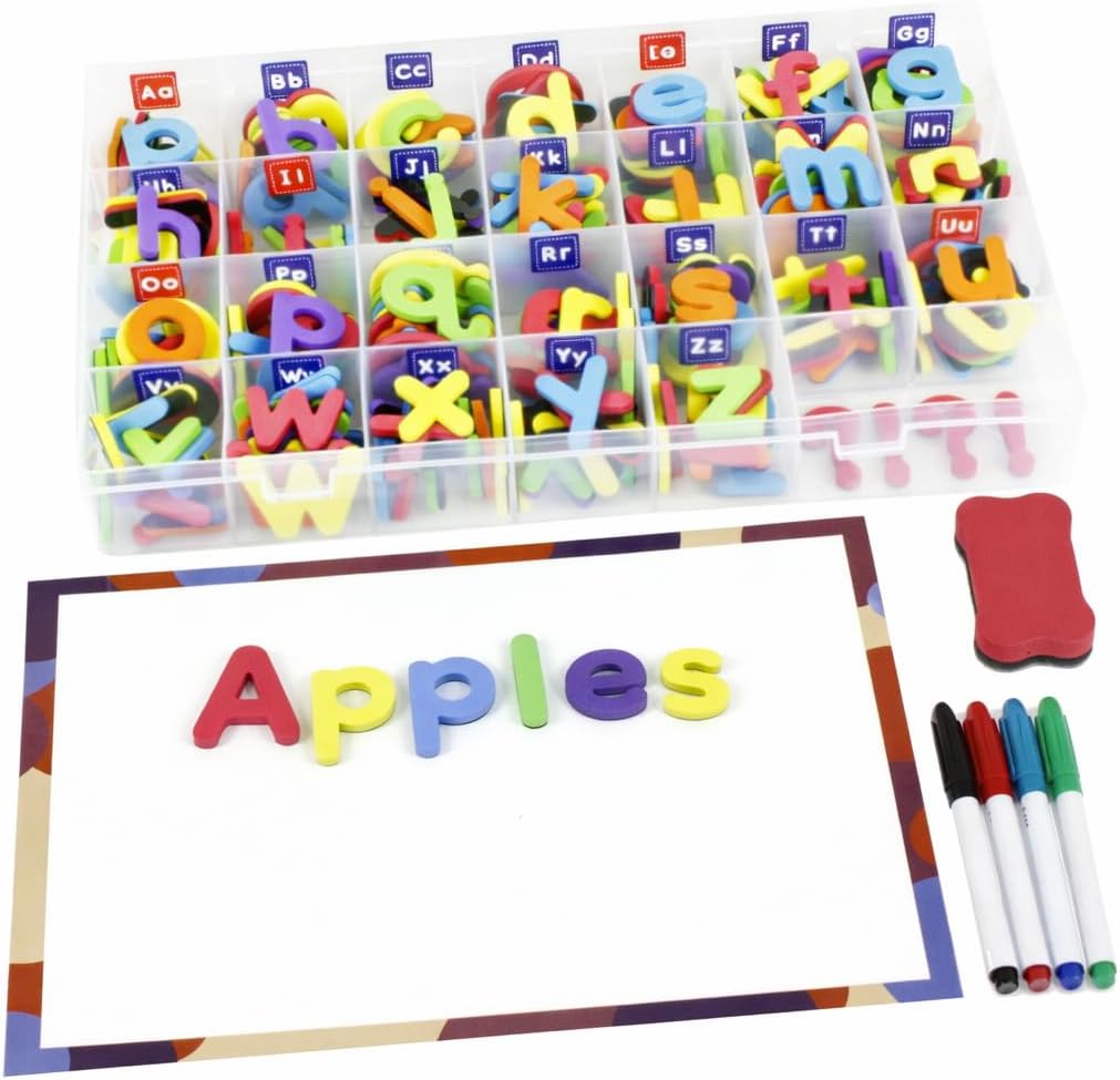 271 Pcs Magnetic Letters Set - Colorful Rainbow Classroom Educational Alphabet Magnets Kit, Foam Lowercase Uppercase ABC with 2 Writing Boards, for Kids Ages 4 5 6 7 8 9