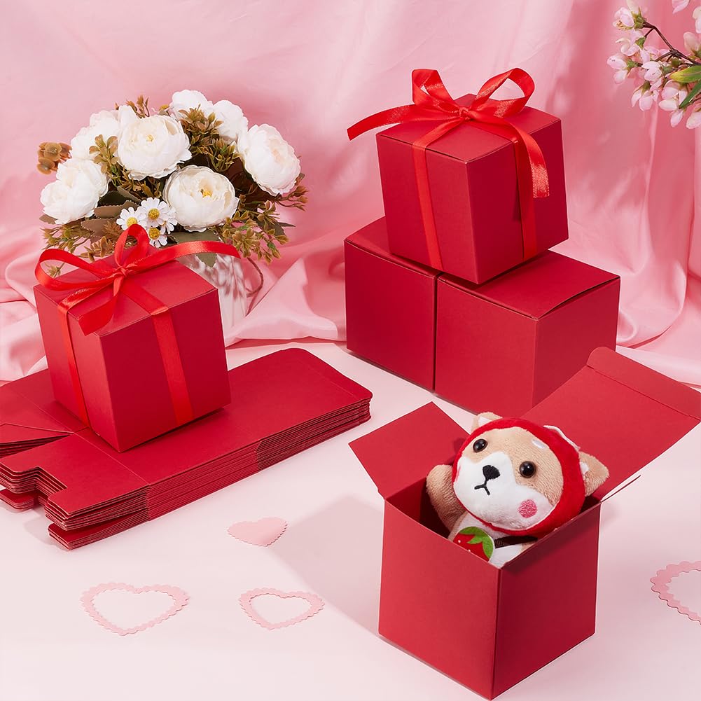 PH PandaHall Lot De 30 Boîtes En Papier Kraft Rouge - 8,9 X 8,9 X 8,9