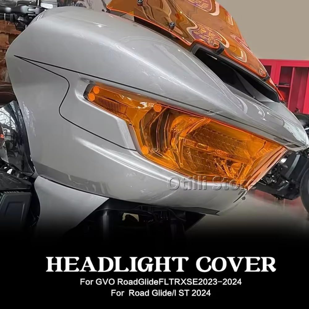 Motorcycle Headlight Guard Cover Protector Fit for CVO Road Glide FLTRXSE 2023 2024 ST 2024, Fit for Road Glide FLTRX 2024 Colorful Front Fairing Head Light Lamp Protection (Orange)
