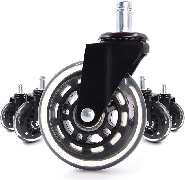 Office Chair Castor Wheels, Set of 5 Castor Wheels Replacement 3 Inch 11 x 22 mm Universal Stem Size, Office Chair Castors for Home and Office Chairs to Replace for Hardwood Tile Vinyl Floors Carpet