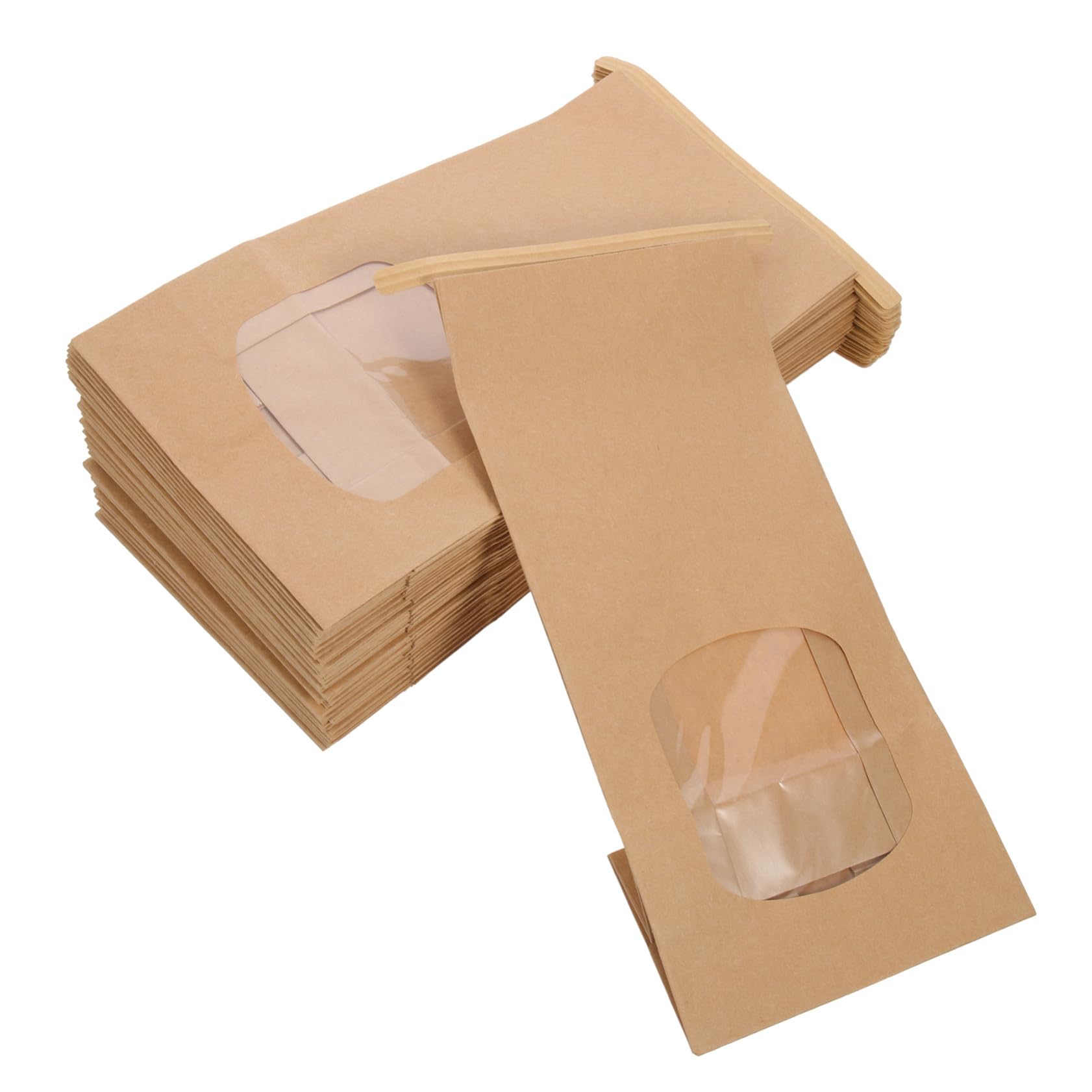 100 pièces Sachets Kraft avec Fenêtre pour Cookies Snacks Boulangerie Sacs Anti-huile avec Fermeture Métallique pour Fêtes et Stockage