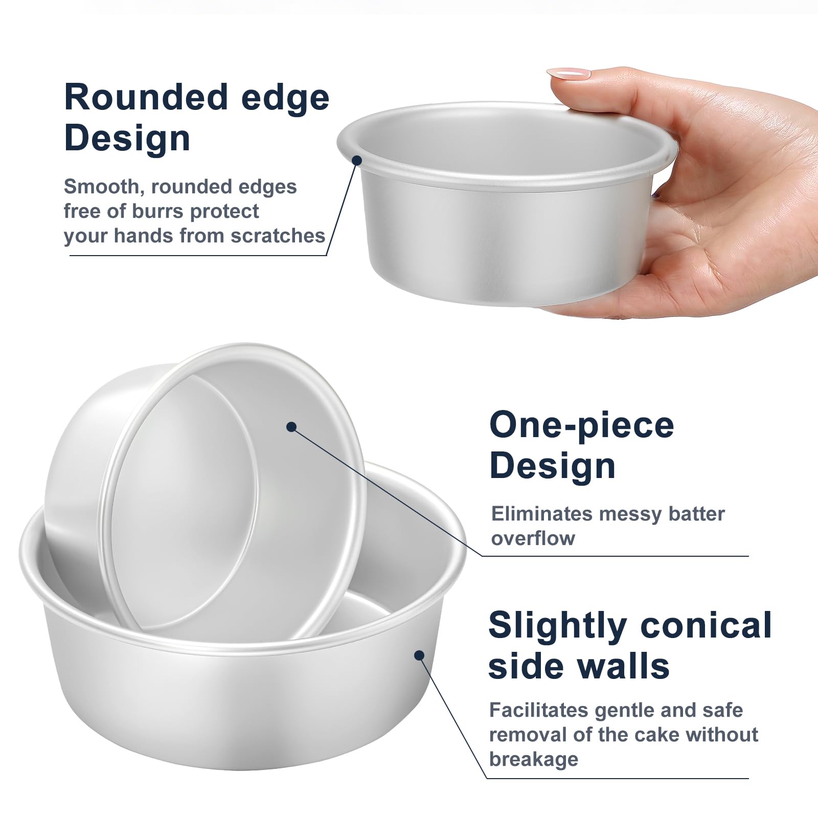 Backform Rund 3er Set Ø 15/20/26 cm, Runde Kuchenformen aus Eloxiertem Aluminium für Backen, Silber
