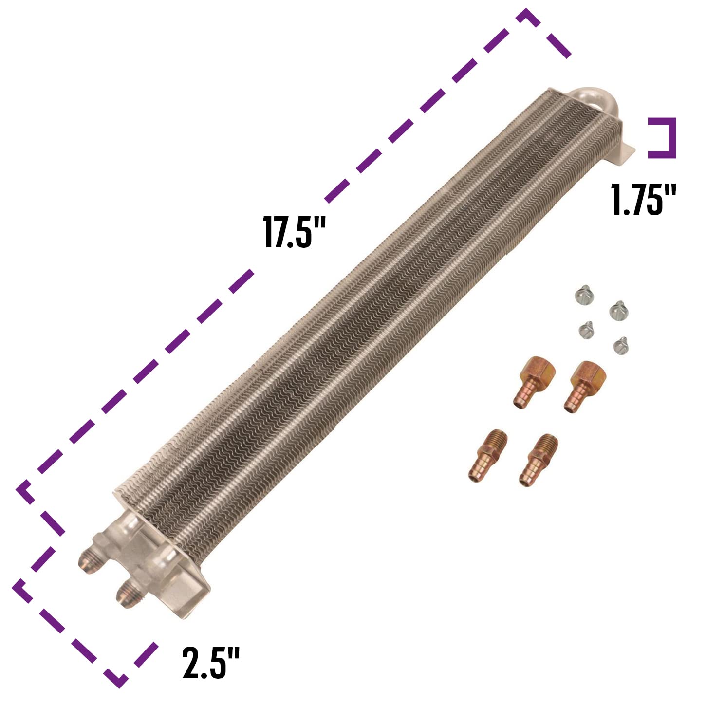 Speedway Motors Frame Rail Mount Transmission Cooler, 17.5 x 2.5 x 1.75 Inch Aluminum Double Pass Design with -6 an Fittings, Inline Cooling for Automatic Transmissions