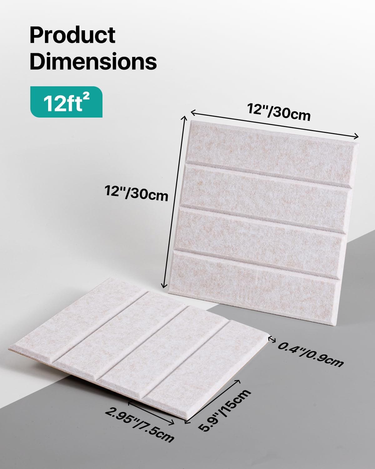 Soundsbay Panneaux Acoustiques Autocollant Beige Clair Lot de 12 Pièces | en Polyester, Isolation Acoustique, Absorbeur Acoustique, pour Traitement Acoustique et Décoration Murale 30×30×0,9cm