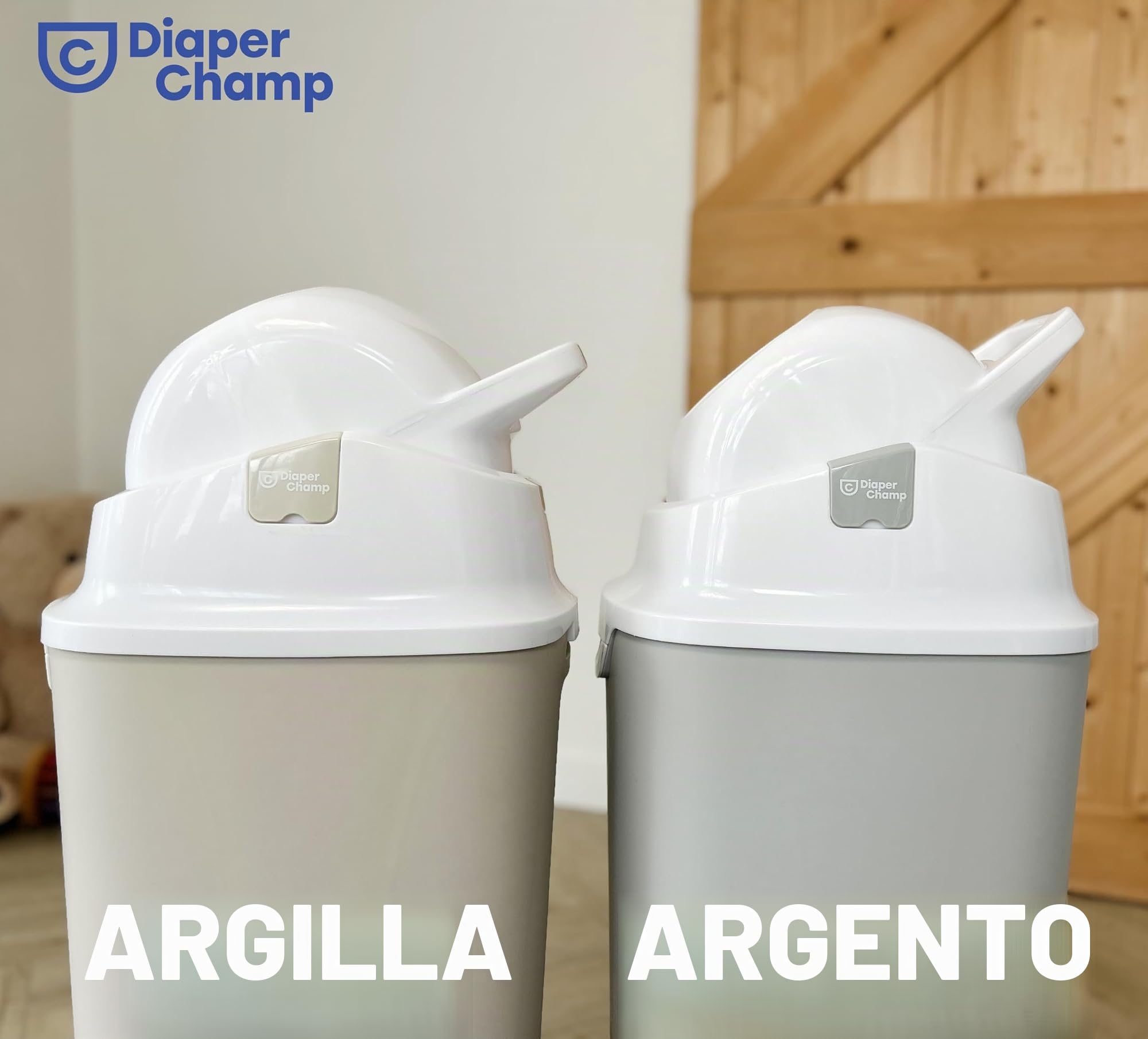 DIAPER CHAMP Handsfree Medium - incl - 10 sacchetti ECO gratuiti - Pattumiera per pannolini anti-odore - mani libere - capacità ideale - asili nido, micro presepi MAM - senza cassette di ricarica