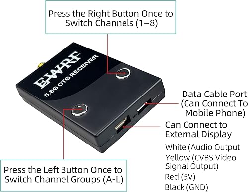 Miniatura 4 de Radiolink 5.8G 48CH Receptor inalámbrico de transmisión de imagen para pantalla de transmisor RC8X, compatible con teléfono y tableta Android,