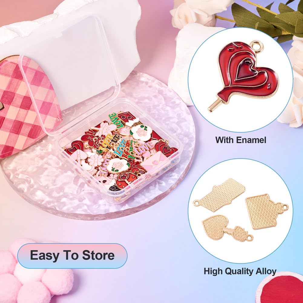 KISSITTY 52Pcs Valentine Enamel Alloy Charms Enamel Heart Rose Chocolate Alloy Charms Heart Lock Envelope Word Love Enamel Alloy Pendants for DIY Valentine Necklace Bracelet Earring Jewelry Making - Image 4