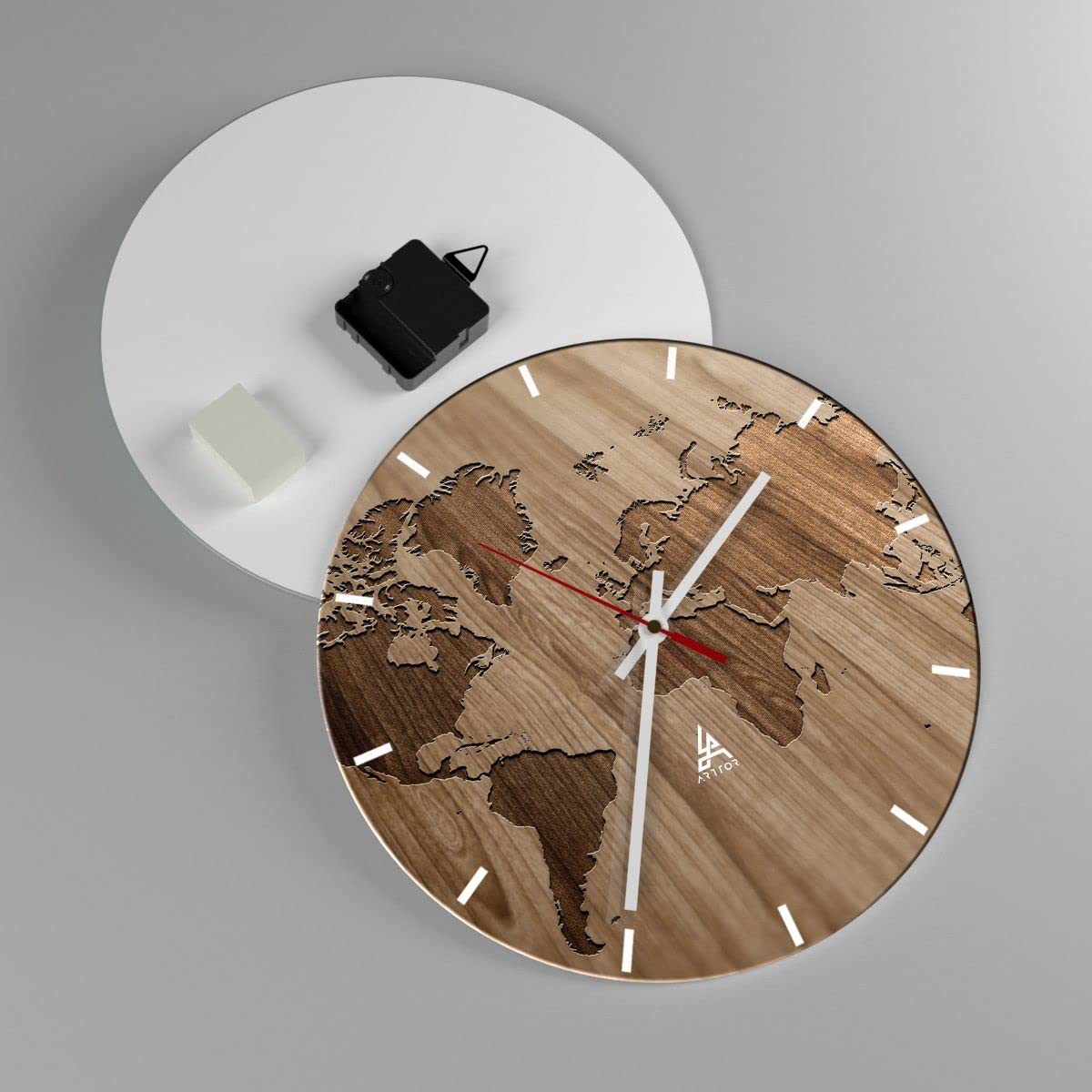 Orologio da Parete in Vetro geografia globo mappa 30x30cm Piccolo Moderno Orologio da Muro Per Casa Cucina Soggiorno Silenzioso Wall Clock Decorazione Orologio da Appendere - C3AR30x30-3042