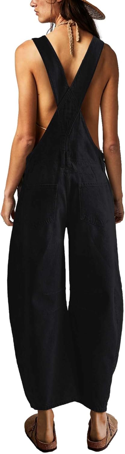 ReachMe Womens Casual Adjustable Bib Overalls Classic Wide Leg Jumpsuits Vintage Barrel Overalls Baggy Pants with Pockets - Image 9