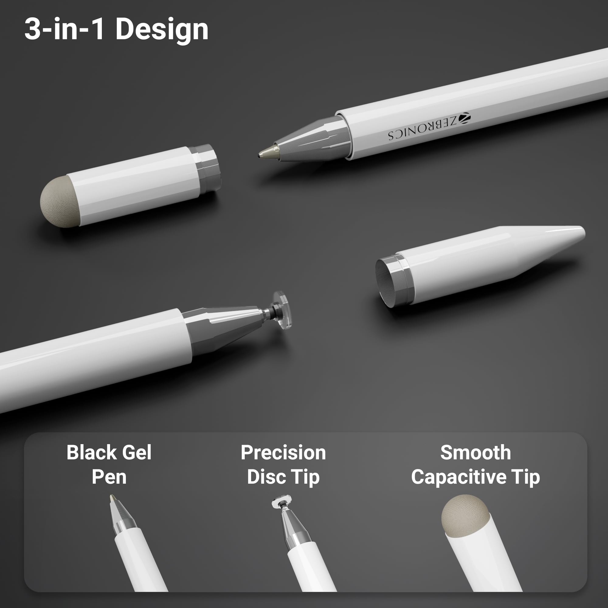 Zebronics 3-in-1 Lightweight Stylus for Touch Screen, Replaceable Disc Tip for Precision, Black Gel Pen for Notes Taking, Magnetic Body, for iPad, iPhone, Android Tablets & Phones (Stylus Lite) — Amazon image 2