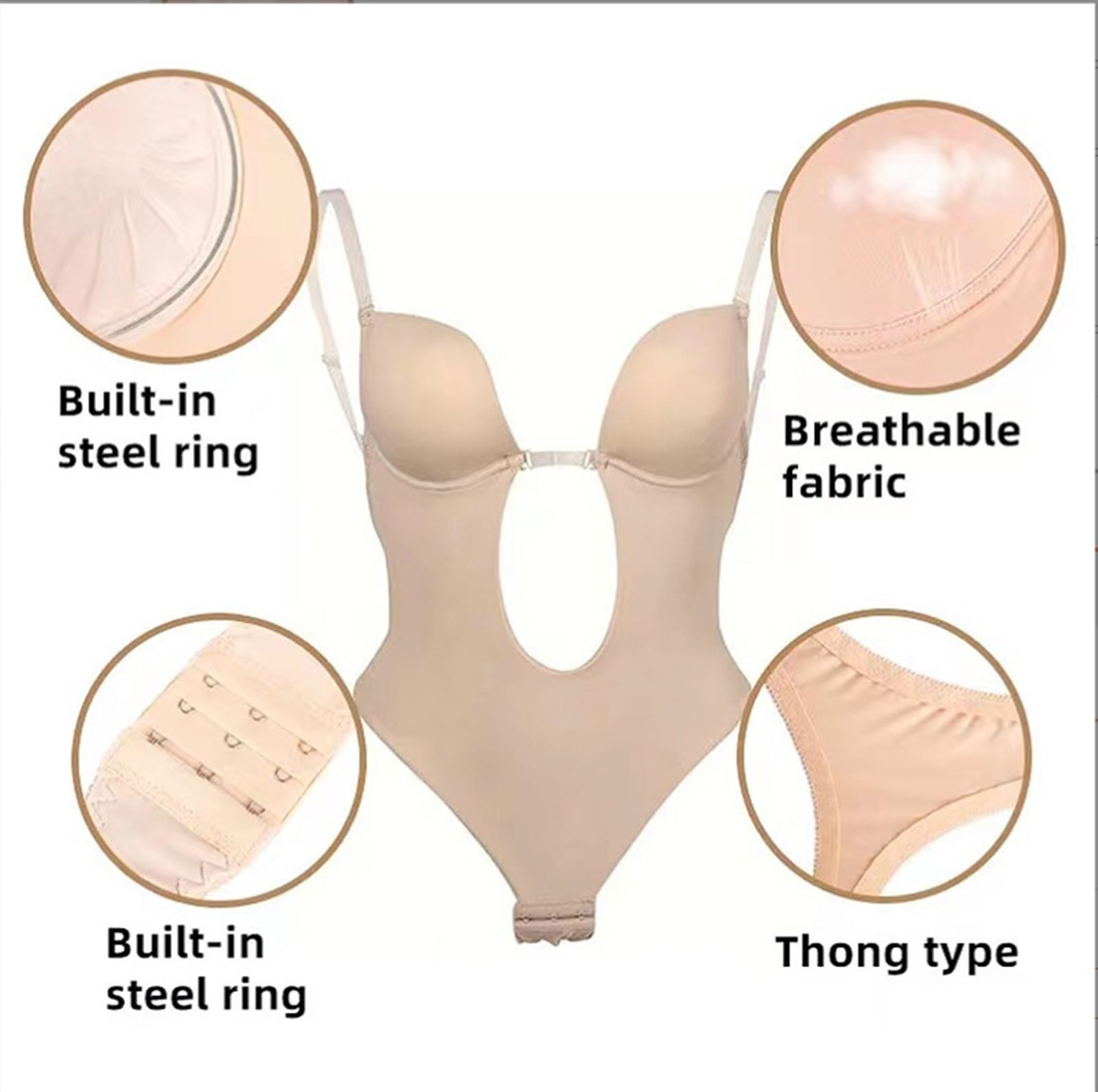 LYGBAOFUL Damskie bielizna modelująca body wyszczuplają brzuch Invishaper U Plunge Backless Body stringi body gorset talii Corse