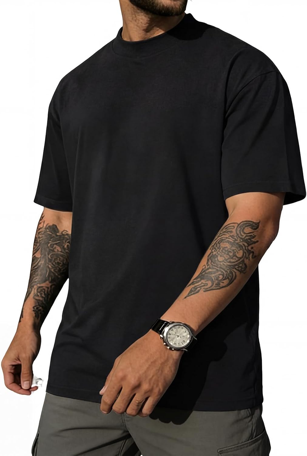 Men's Fashion Oversized T-Shirts Short Sleeve Basic Cotton Crew Neck Loose Fit Athletic Tees Tops