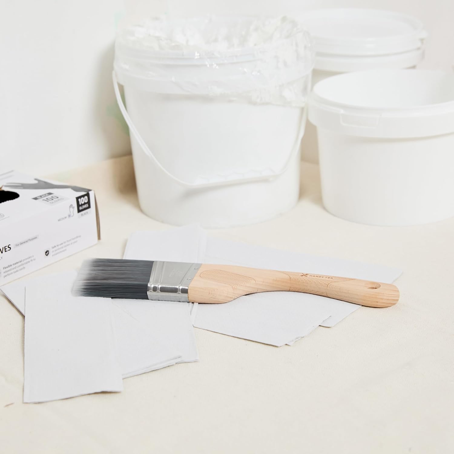 Restaurantware Angled Paint Brush 72 Count 2.5 Inch Size Nylon Polyester Precision Brush - Stainless Steel Ferrule - Wood Handle - Gray