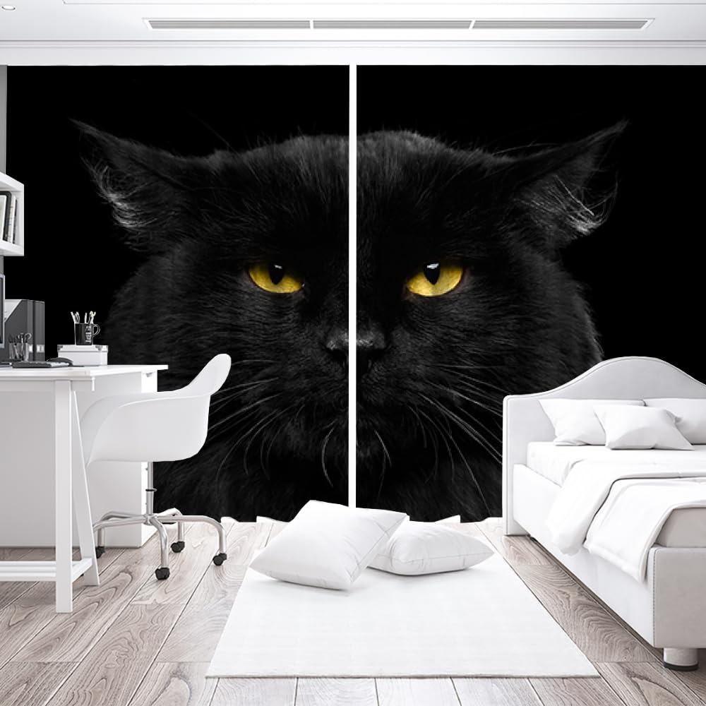 HABEAT 3D Katze Vorhänge Abdunkelnde Tiere Katzen Kindervorhänge Vorhang mit ösen 2er Set Gardinen Blickdicht Verdunkelungs für Kinderzimmer Schlafzimmer Wohnzimmer B 150 X H 166 cm（Motiv 43-4）
