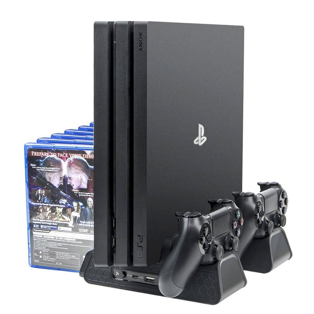 _playStation Dual Docking Station – ElecGear Charging Stand With Fan Cooler and Usb Hub for Two DualShock Controllers, Storage for 12 Ps Blue-ray Games - Slim/Pro/Slim Edition_