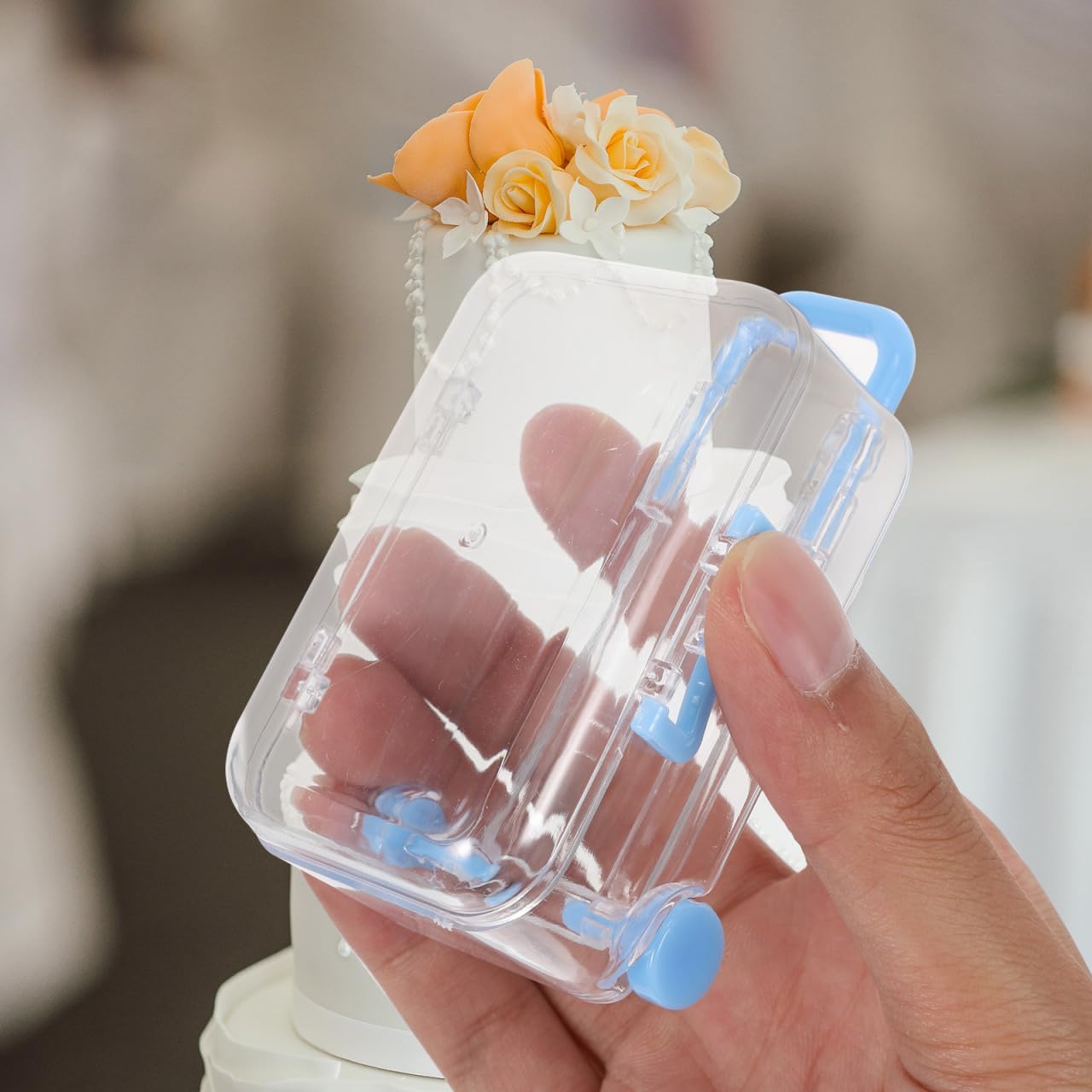 DOITOOL 12 Pcs Mini Suitcase Candy Boxes Wedding Favor Boxes Party Gift Packaging Boxes 3X2X1.5In Clear Portable Decorative Storage Containers