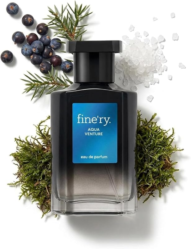 Fine'ry Aqua Venture Men's Eau de Parfum | Fresh Aquatic Cologne for Men | Juniper, Sea Salt & Green Moss | Long-Lasting, Clean, Vegan | 2oz