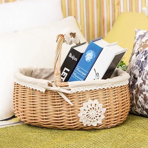 Miniatura 5 de FEMUN, Cesta de picnic, cesta, cesta de mimbre, juego de cesta de picnic, cesta de picnic para 2, cesta de picnic aislada, adecuada para canasta de