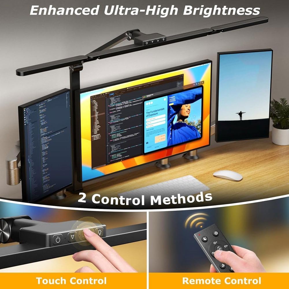 LED-Schreibtischlampe mit Klemme, Architekten-Schreibtischlampe mit Fernbedienung, 24 W Ultrahelle Schreibtischleuchte mit Stufenloser Dimmfunktion, EU-Stecker