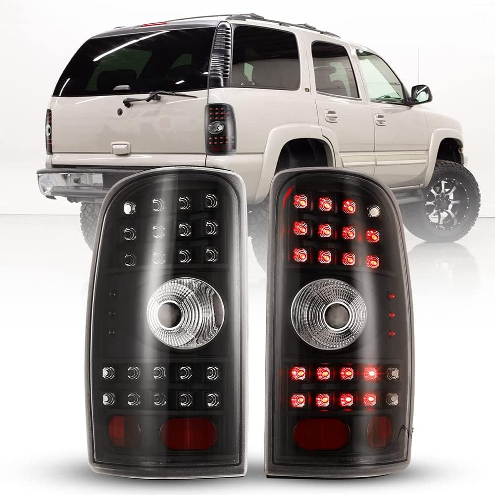 CPW Tail Lights Assembly Fit For 2000 2001 2002 2003 2004 2005 2006 Suburban1500 2500 /Tahoe/Yukon, Functional Rear Brake Lamps Driver & Passenger Side Taillights (Black Housing Smoke Lens)