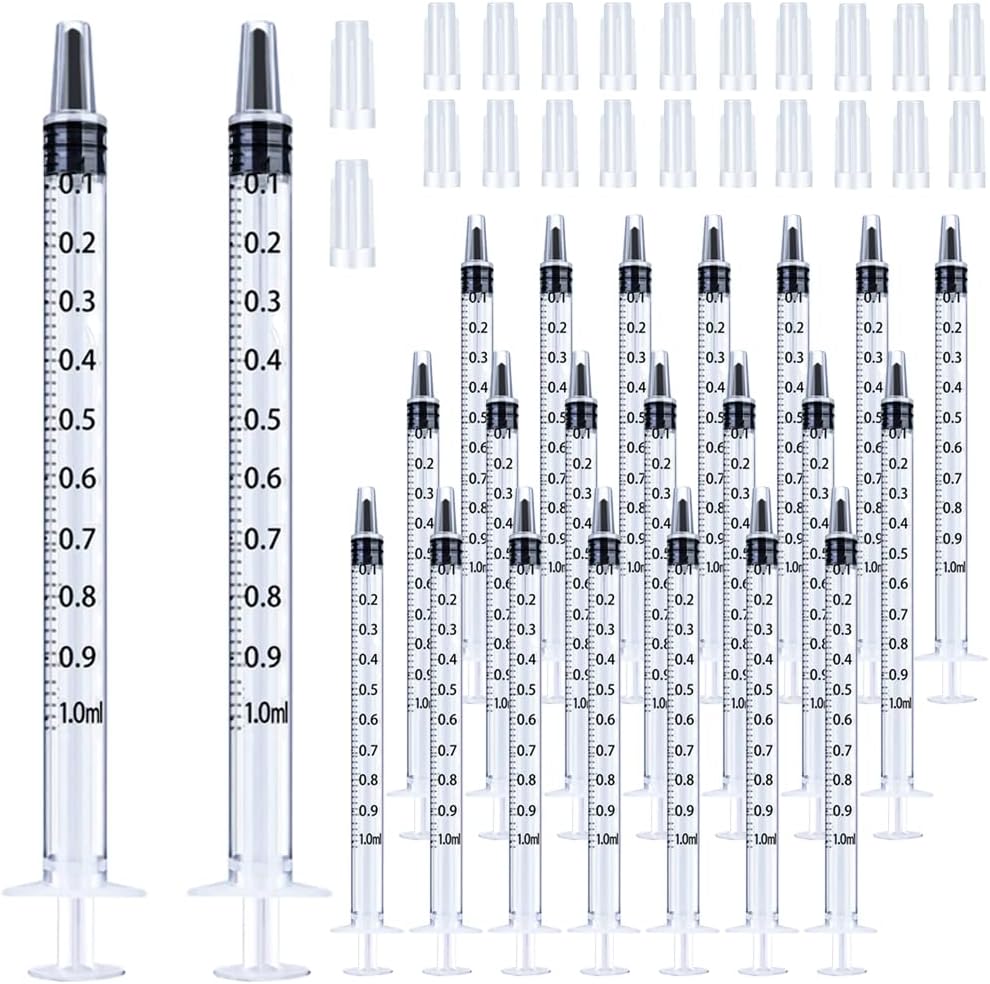 100 Pack 1ml Syringe with Cap for Liquid, 1cc Plastic Small Syringes with Cover, Non-Sterile, No Needle