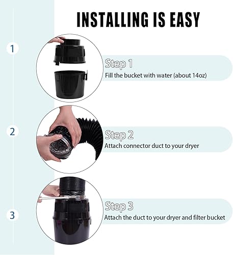 Miniatura 4 de VIWINVELA Kit de ventilación de secadora 3 en 1 negro para interiores con manguera negra, caja de cubo de filtro de ventilación interior para