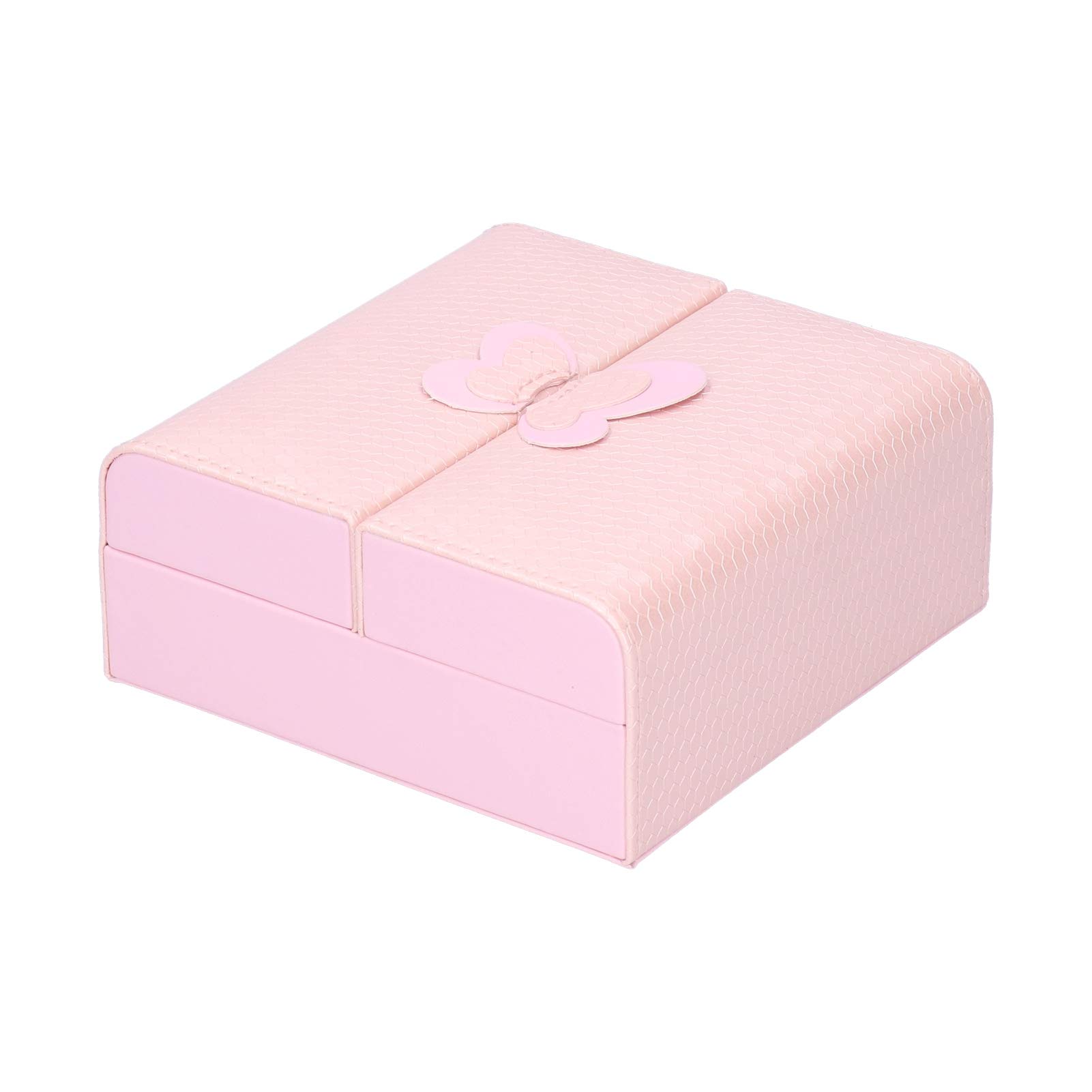 Boîte à bijoux petite JEOZBM rose 15x15x6.5cm en cuir PU pour bagues et colliers