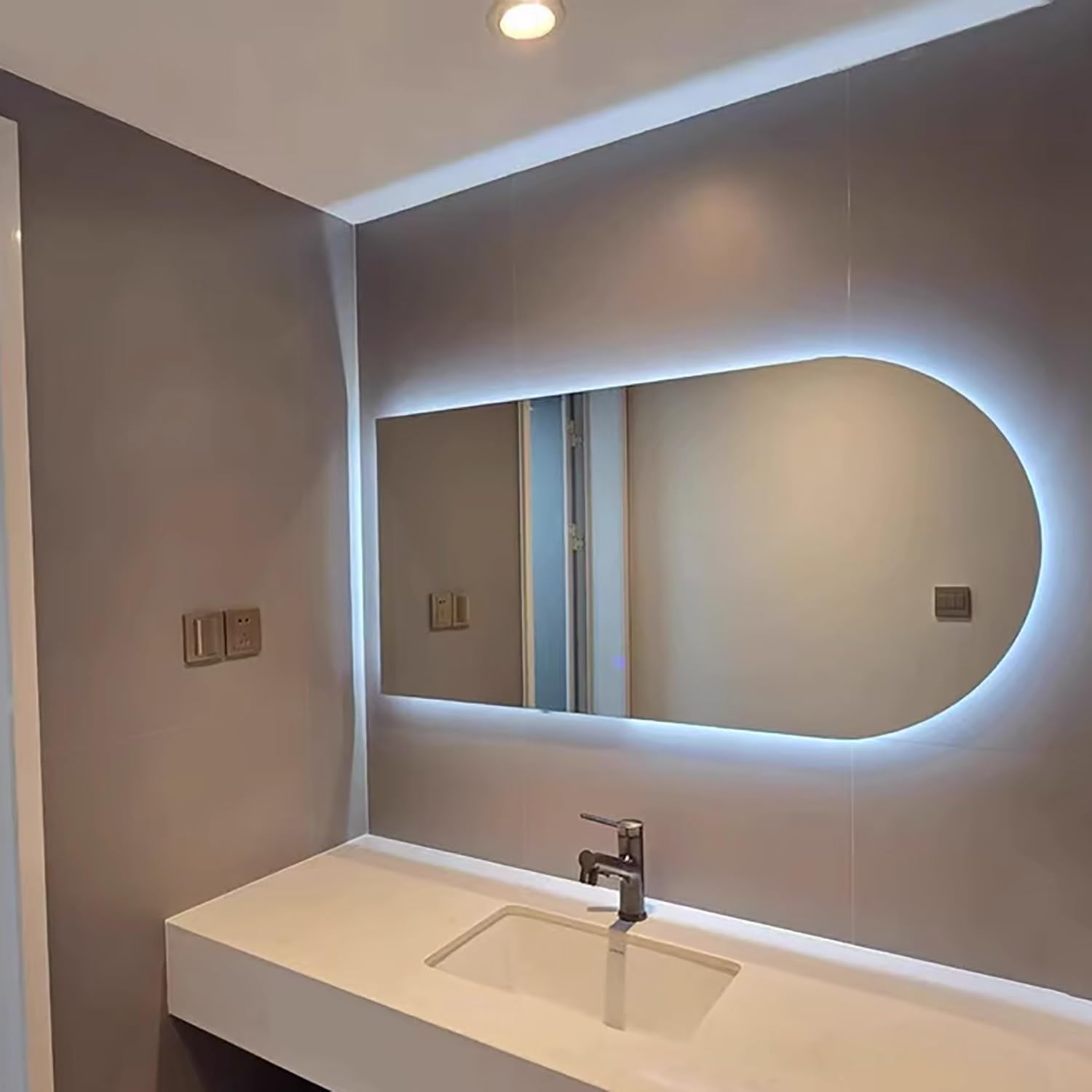 Miroir salle de bain LED arqué 24x48in grand modèle rétroéclairé avec fonction anti-buée
