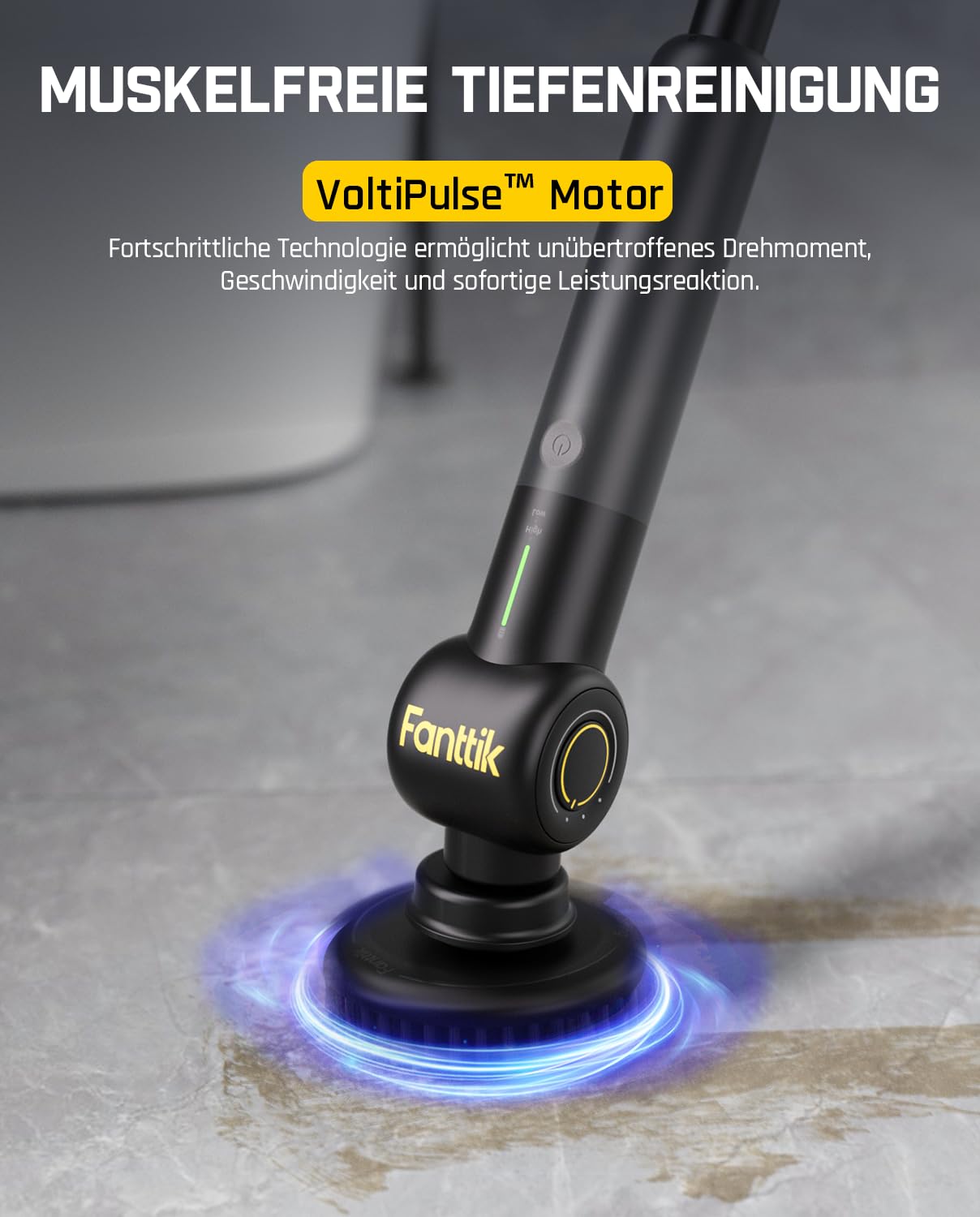 Fanttik Flip G9 Pro Elektrische Reinigungsbürste, VoltiPulse Motor,Flexibler Winkel & Ausziehbarer Griff, IPX7 Wasserdicht, Typ-C Ladung für Boden, Fliesen, Fugen (Schwarz)