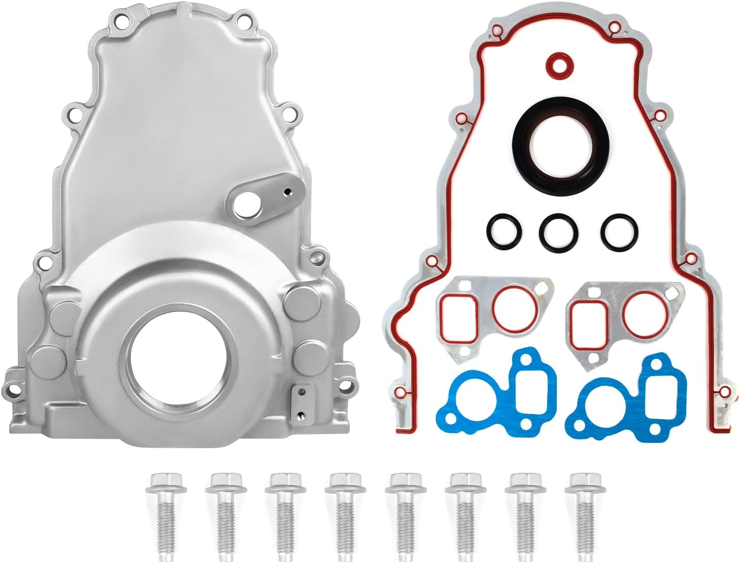 LS Front Timing Cover with Gasket & Bolts Kit Compatible with LS2/LS3/LSx Gen 4 Chevy Silverado GMC Sierra 4.8L 5.3L 6.0L 6.2L Engines 12633906 12600326 (Non-VVT)