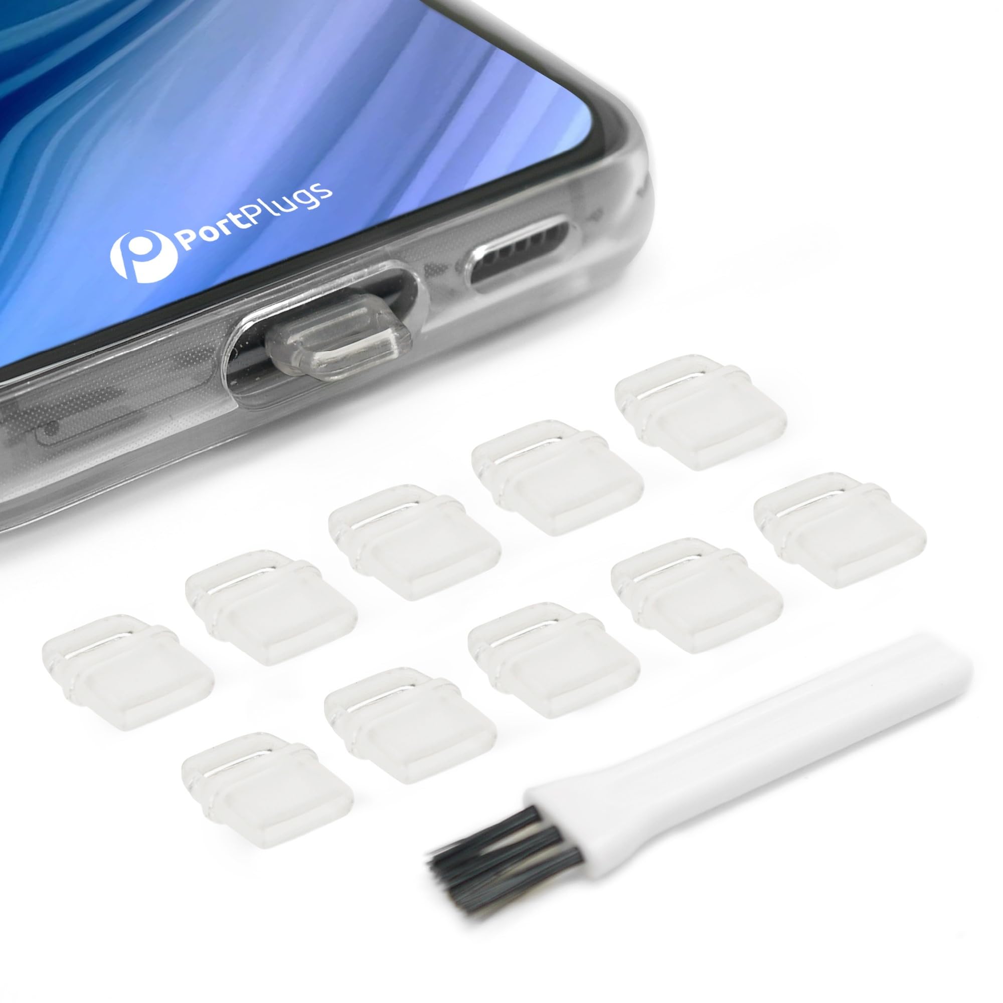 PortPlugs USB-C Dust Plugs - Easy-Grip Design, Compatible with iPhone 15/16/17 & Air, iPad Pro/Mini, MacBook Pro/Air, Galaxy S25-S8, Pixel, Android & USB-C Devices - Clear (10-Pack)
