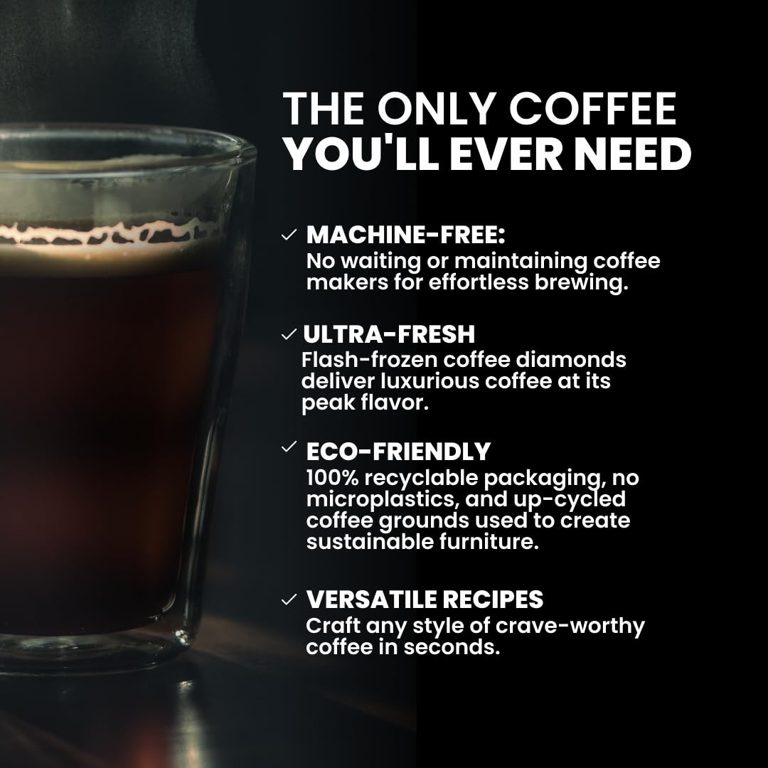 Espresso artesanal de disolución rápida, tostado medio oscuro, cápsulas de café instantáneo de aluminio de 24 quilates, alta cafeína de 160 mg cada taza, granos 100% arábica Colombia, Guatemala