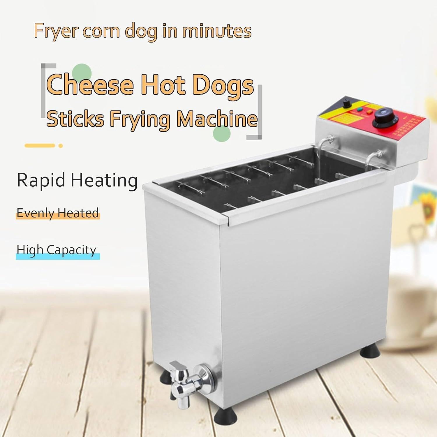 Commercial Deep Fryer, 25L Automatic Cheese Hot Dog Sausage Grill Stove Sticks Fryer, Hot Dog Sticks Fryer Electric Deep Korean Corn Dog Machine Snack Machines,220V