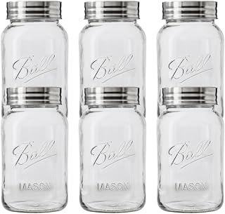 Ball Regular Mouth Glass Mason Jars with Lids and Bands, Used for Canning (Quart, 32 Ounce (Pack of 6))