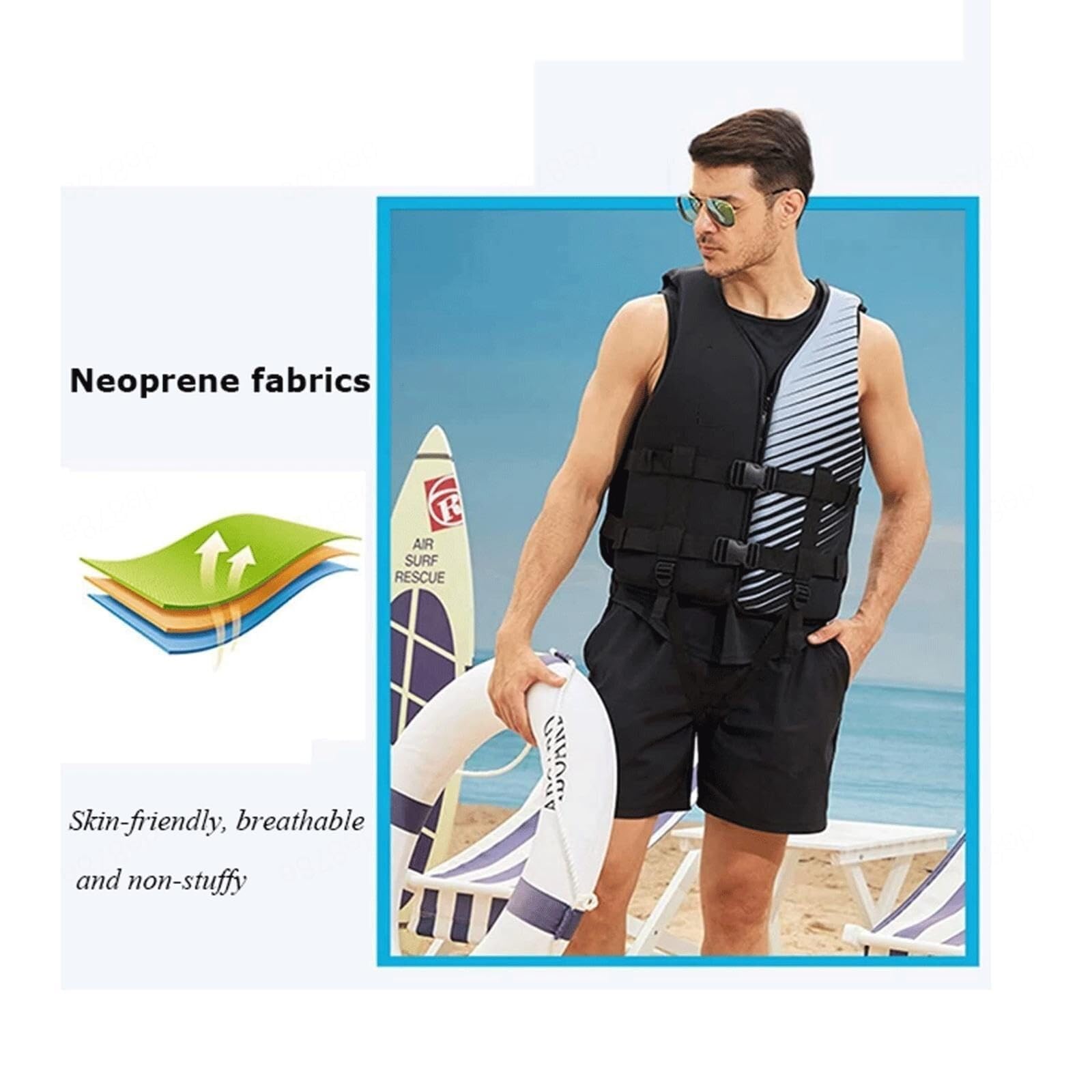 Giacca da Surf con Cerniera e Chiusura for la Pesca in Nuoto | Giacca da Surf con Cinghia di Sicurezza Regolabile for Vela, Pesca, Sport con Pagaia e Attività Acquatiche