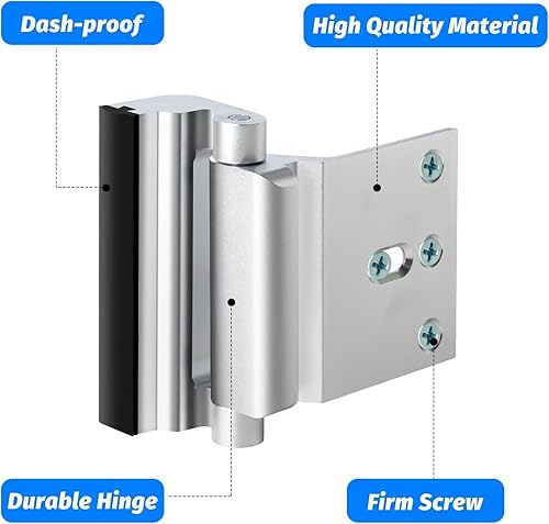Miniatura 5 de Fcicarn Cerradura de refuerzo de puerta a prueba de niños, con 8 tornillos y la capacidad de soportar 800 libras de fuerza, solución resistente para