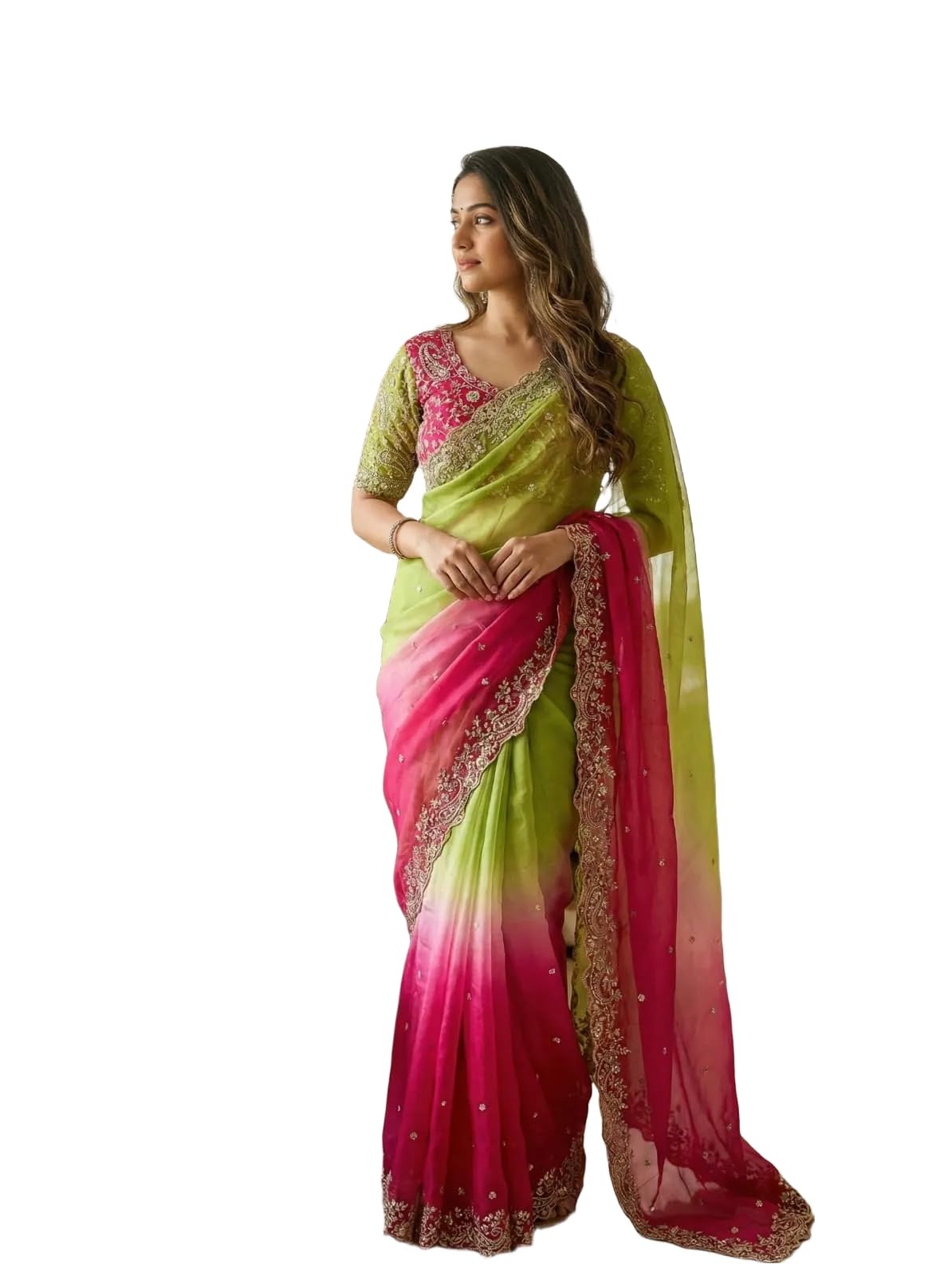 padded fendy satin saree with 3mm sequence embroidery and aarco border with stitched blouse-image-44