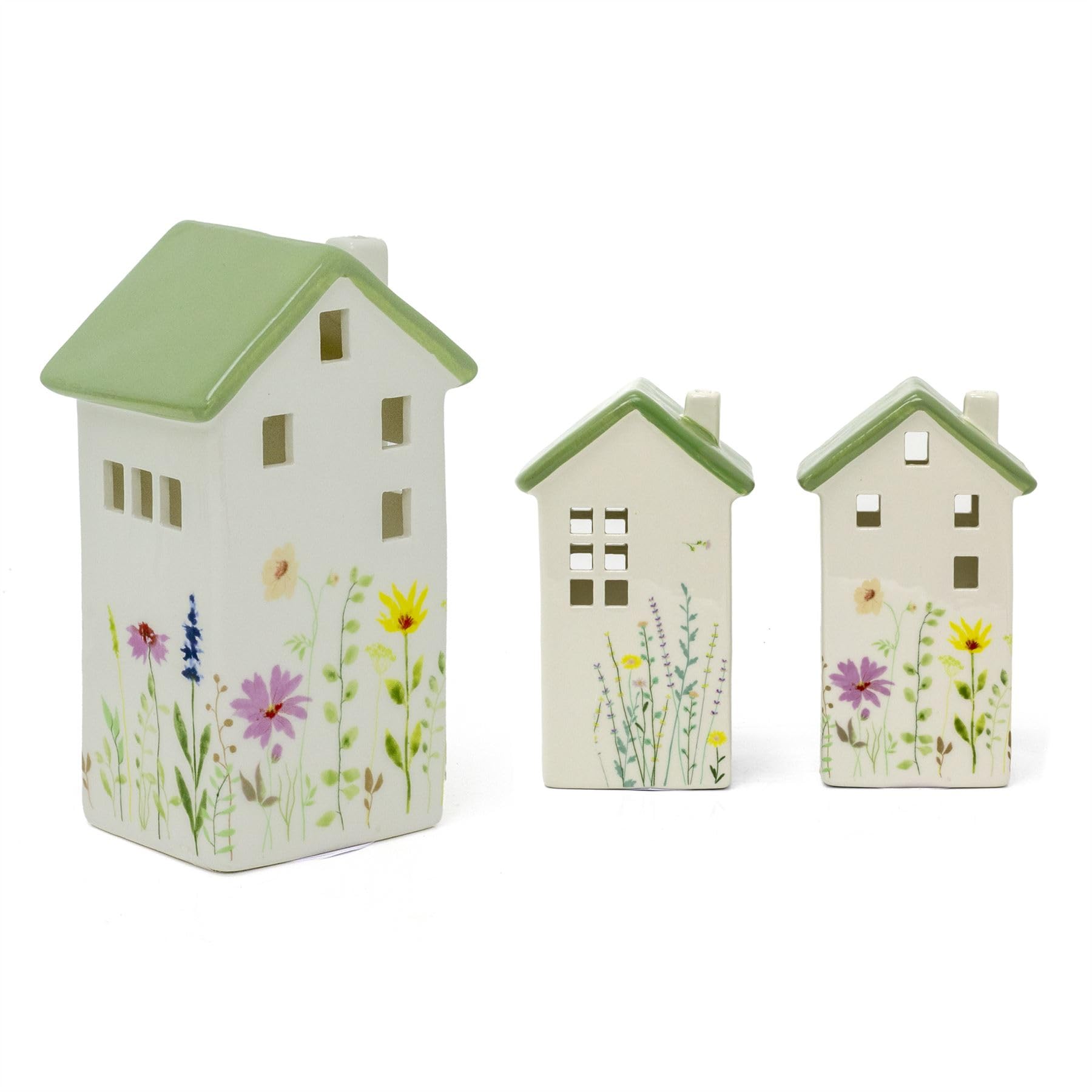 Carousel Home White Floral House Tealight Holder | Ceramic House Shaped Tea Light Holder With Flowers | Meadow House Candle Holder - Design Varies One Supplied