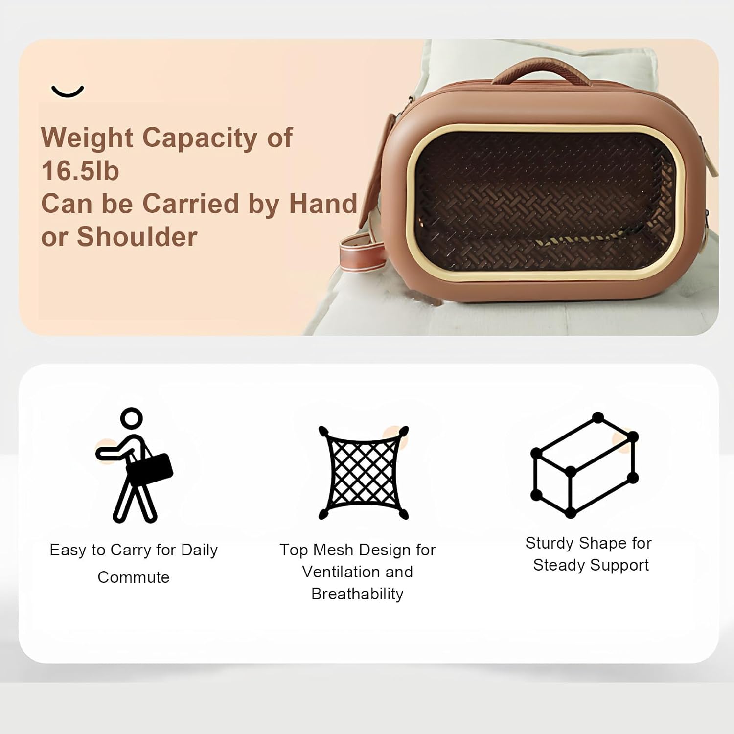Cat Carrier, 4 Side Ventilation Pet Carrying Bag See Through Mini Dog Hard Bottom Crate Kennel Case with Season Adaptable Base, Multiple Travel Options for Easy Switching