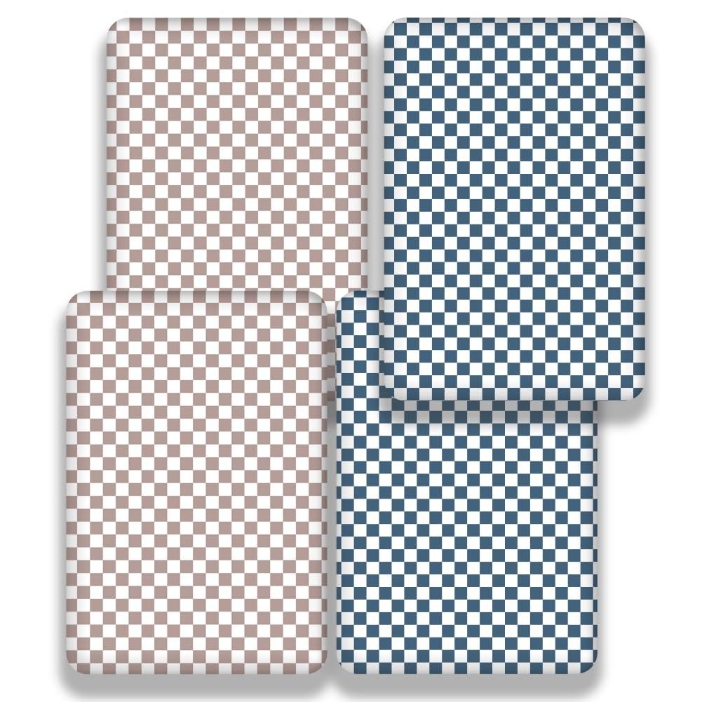 Paquete de 4 sábanas bajeras para cuna a cuadros neutrales, transpirables, sábanas para bebé, para niños o niñas (sábana de cuna)