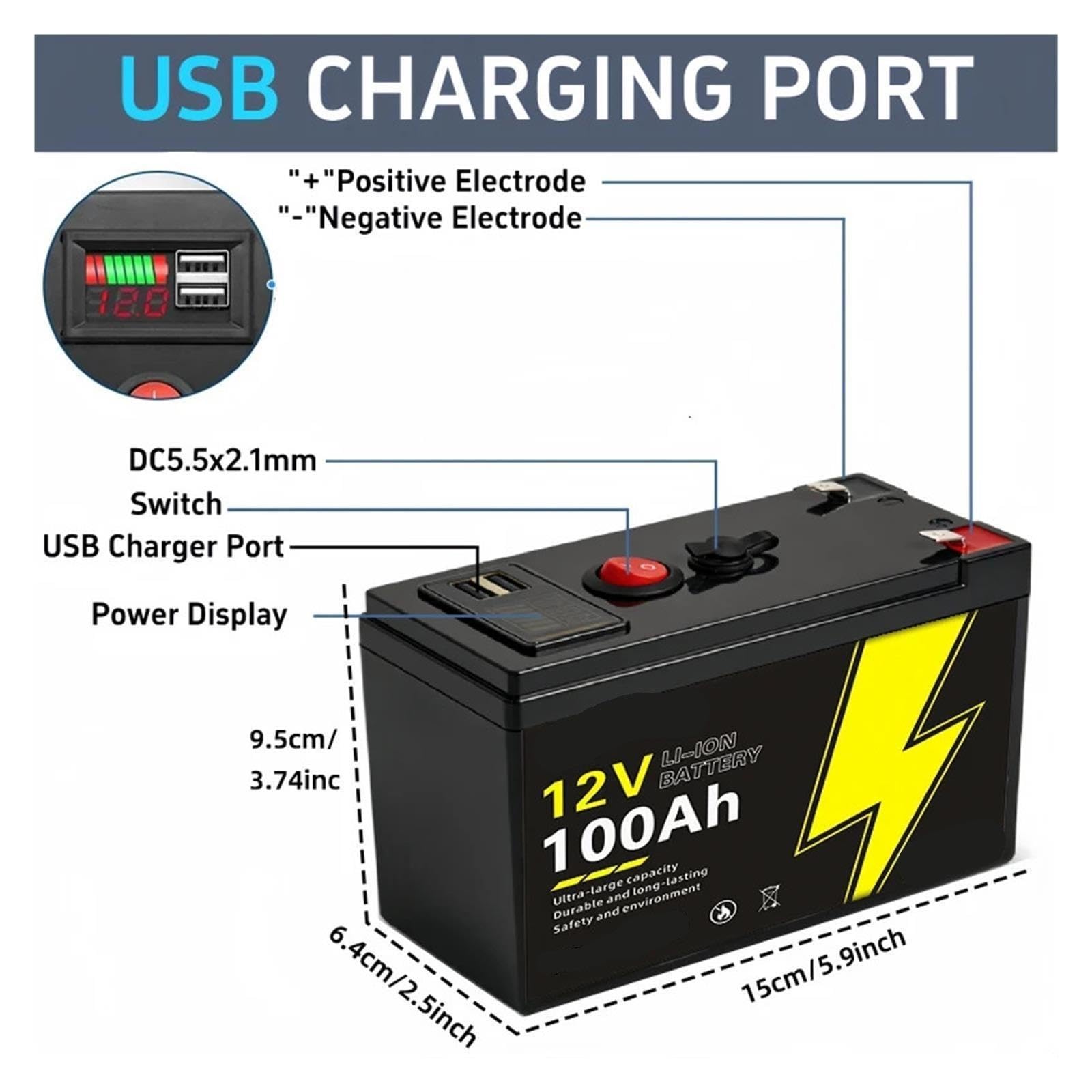 Batteria 12V LiFePO4 Energia BMS for camper