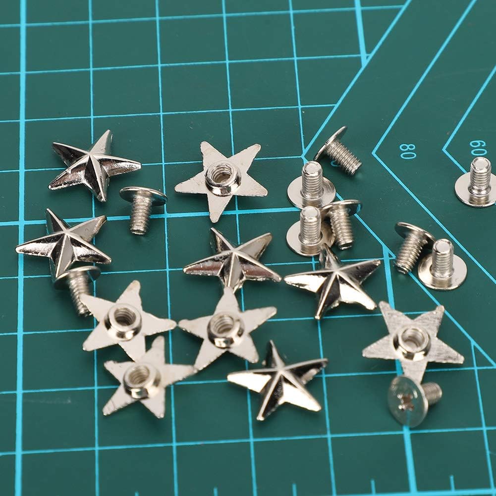 Zerodis 50Pcs Star Shape Studs Star Rivets, Metal Rivet Studs Spikes Star Studs and Spikes Metal Leather Craft DIY for Shoes Bags Clothing Decoration (Silver)