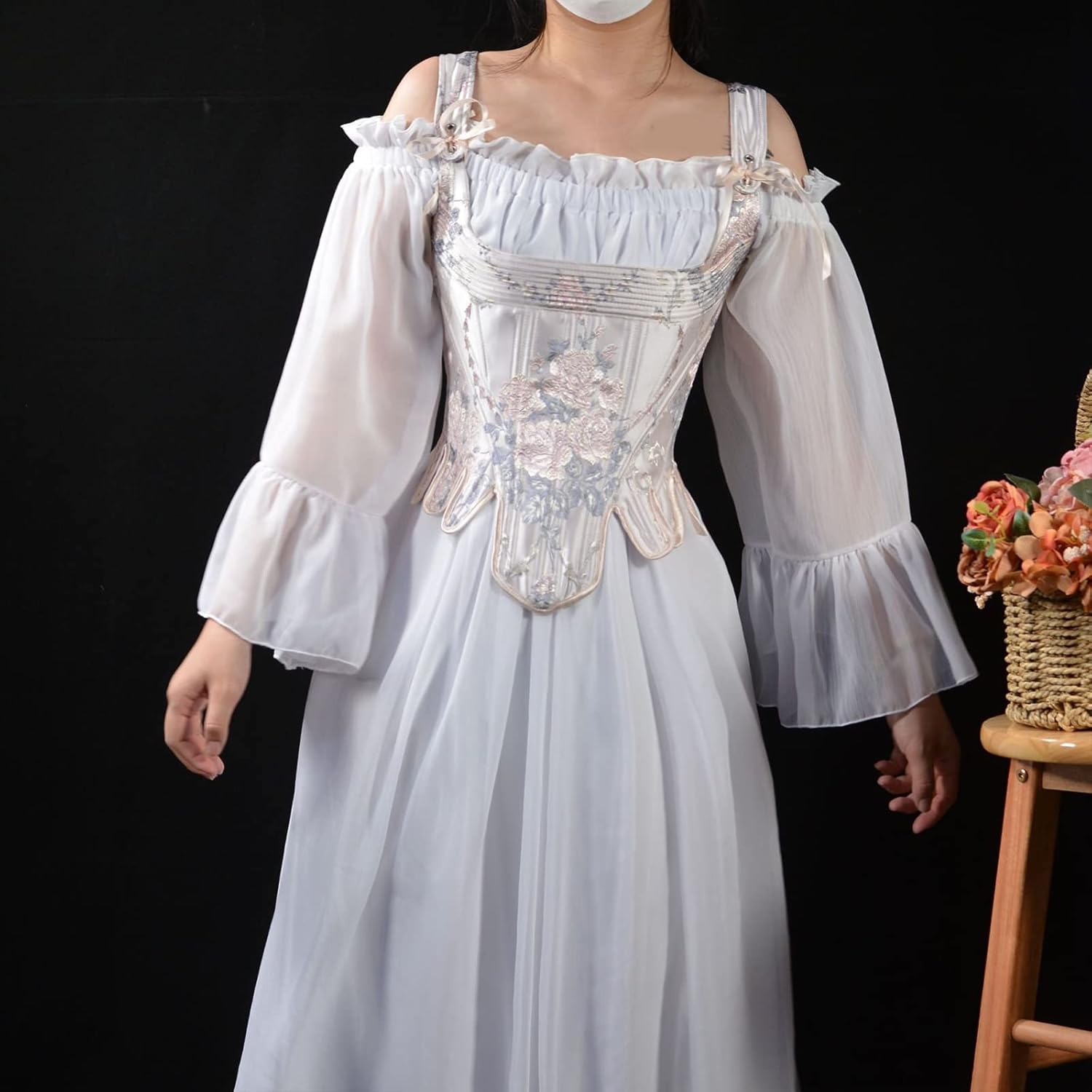 Women Underbust Corset With Adjustable Rope Flower Printing Decors Masquerade Party Crop Top Slimming Wrap Top Dress Boustier For Costume Dresses For Wedding Guest Waist Shaper