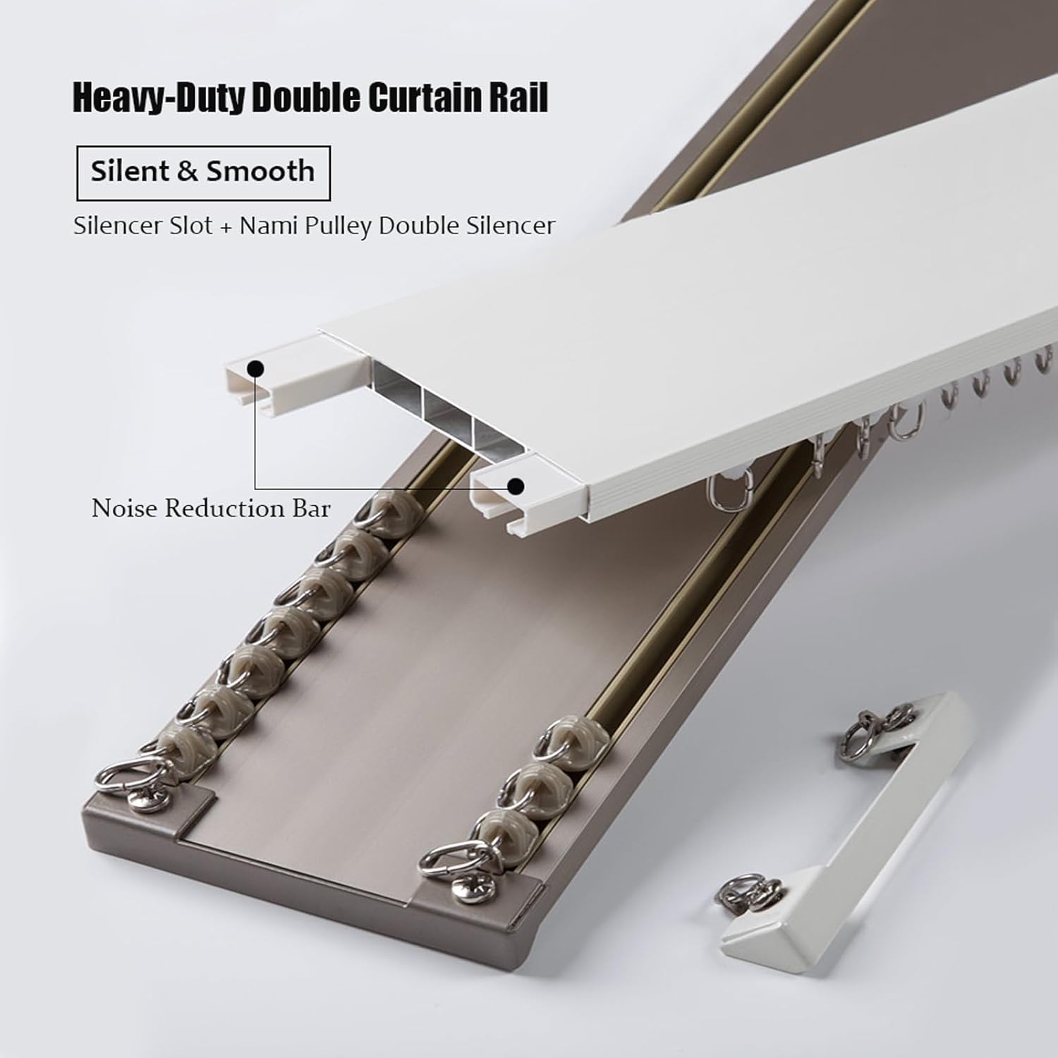 Silent Ceiling Mount Double Curtain Tracks Heavy Conjoined Room Divider Curtain Rod(Champagne,4.6FT(140 CM))