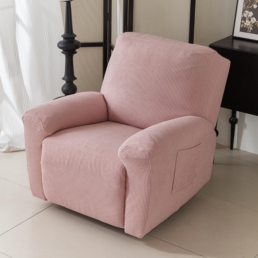 Chickwin Funda Sillon Relax Reclinable 1/2/3 Plaza, Jacquard Relax Reclinable con Bolsillos Laterales Color Sólido Funda Sofa, Extraíbles y Lavables (Rosa Claro,1 Plaza)