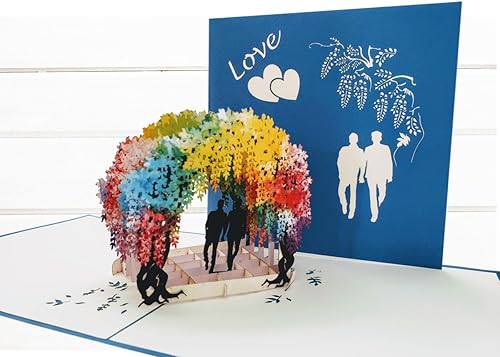 Miniatura 7 de iGifts And Cards Tarjeta de felicitación 3D de corazón gay - Orgullo, LGBT, hombres, amor, alma gemela, arcoíris, medio pliegue, boda, día de San