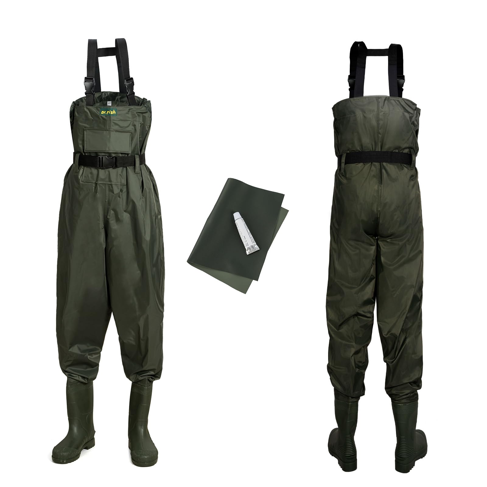 Dr.Fish Waders de Poitrine Imperméable pour Hommes Femmes Cuissarde pour Pêche et Chasse avec Poche, Cintre, Cuissarde avec Bottes Respirant Pantalon Pêche, Jardinage, Chasse