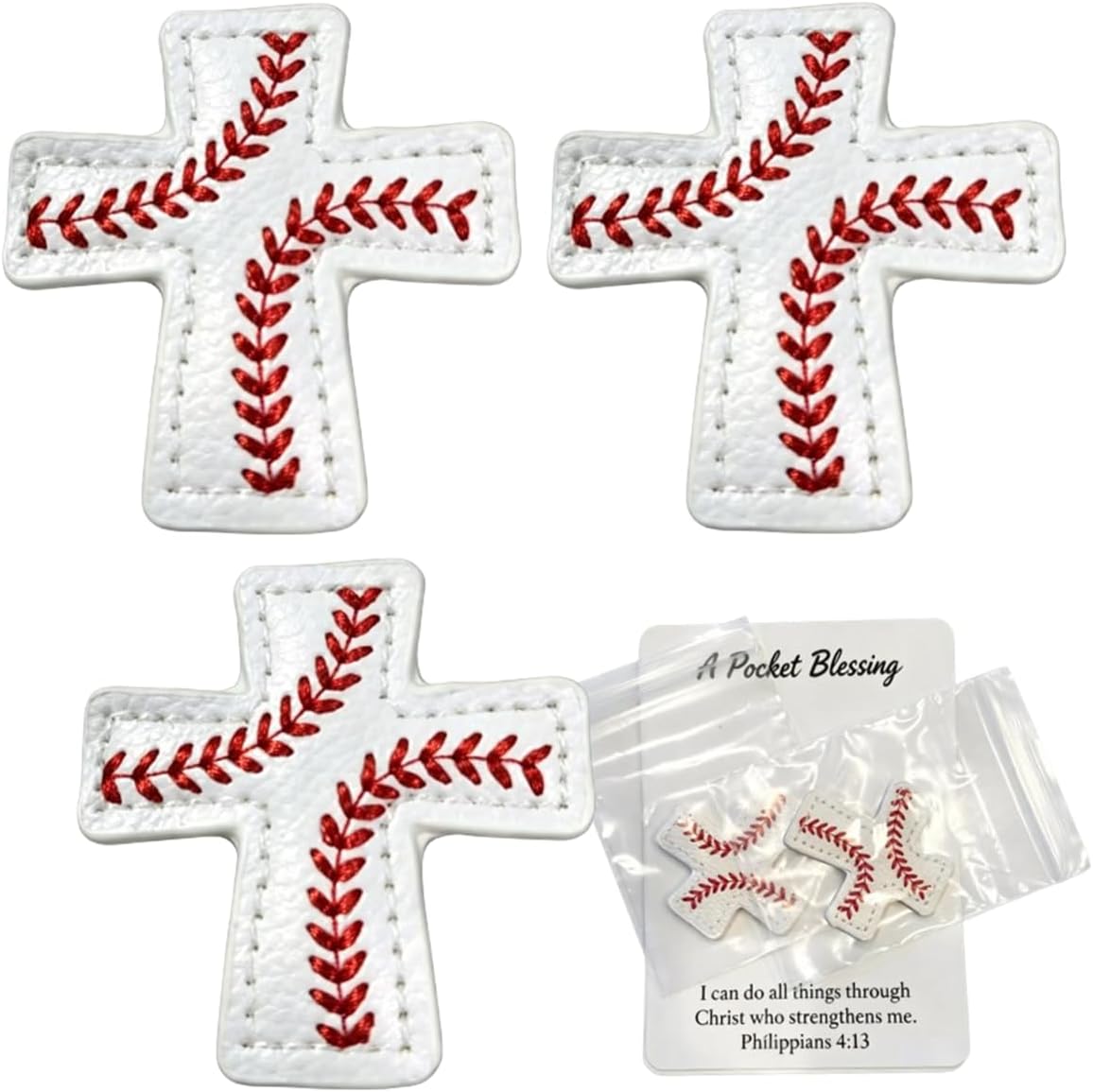 A Pocket Blessing Baseball Cross Edition, Leather Pocket Cross with Organza Bags and Gift Card, Handheld Small Pocket Prayer Cross, Bible Religious Easter Day Gifts for Prayer Sports Lovers (3)