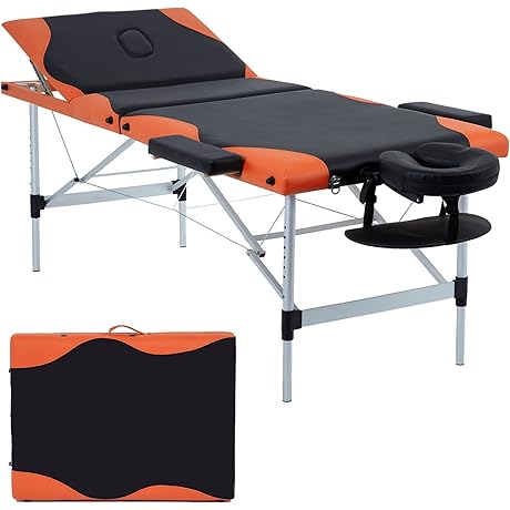Portable Tattoo Table: 3-Fold Aluminum Massage Table, Adjustable Height and Includes Face Cradle